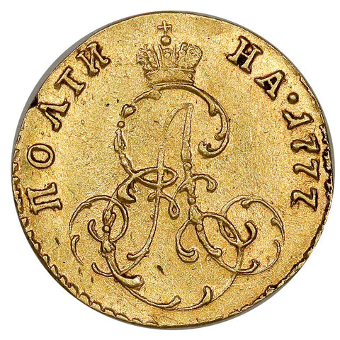 1777 Russia Catherine The Great Gold 1/2 Rouble KM.C75 - About Uncirculated