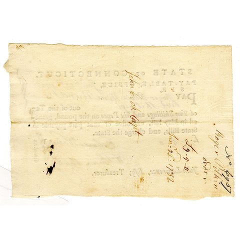 January 22, 1782 Connecticut Pay-Table £9 5s Note - Very Fine