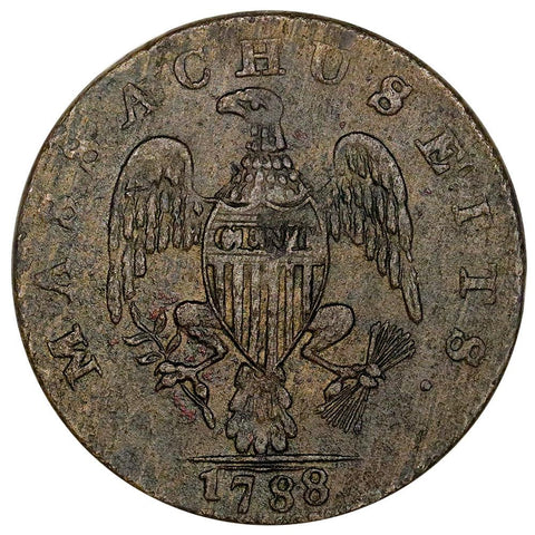 1788 Massachusetts Copper Cent Ryder-1D - Extremely Fine Details