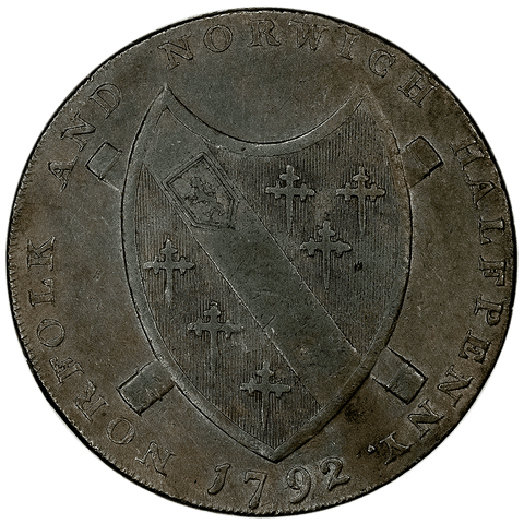 1792 Norfolk Norwich Half Penny Conder Token - D&H 14 - Extremely Fine
