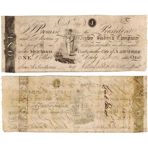 1808 $1 Derby Fishing Company, Derby, CT Payable at Merchants Bank NY - Very Fine