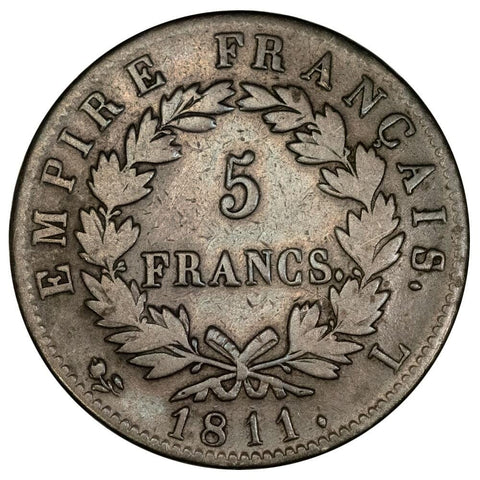 1811-L France Napoleon Silver 5 Francs KM.694.9 - Fine