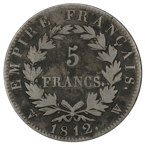 1812-W France Napoleon Silver 5 Francs KM.694.16 - Very Good