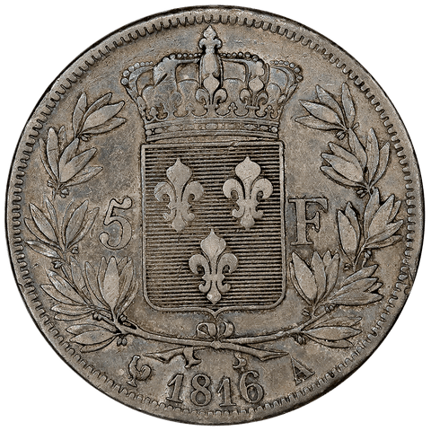 1816-A France Louis XVIII Silver 5 Francs KM.711.1 - Very Fine+