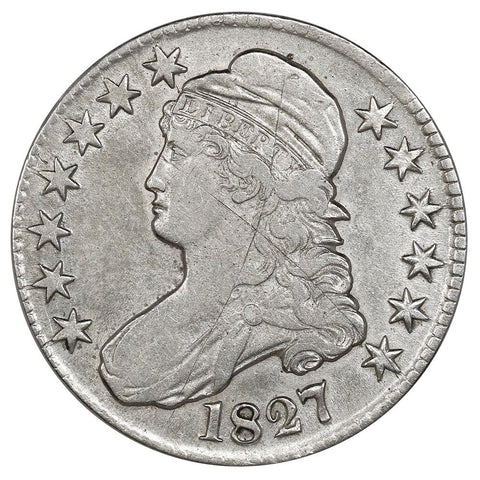 1827 Square Base 2 Capped Bust Half Dollar - Overton 128 (R4-) - VF/XF Details