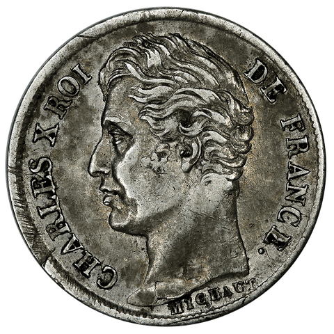 1827-A France Silver Half Franc KM.723.1 - Very Fine+