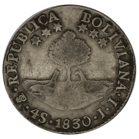 1830-PTS JL Bolivia Bolivar Silver 4 Soles KM.96a.1 - Fine