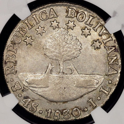 1830-PTS JL Bolivia Bolivar Silver 4 Soles KM.96a.1 - NGC AU 53