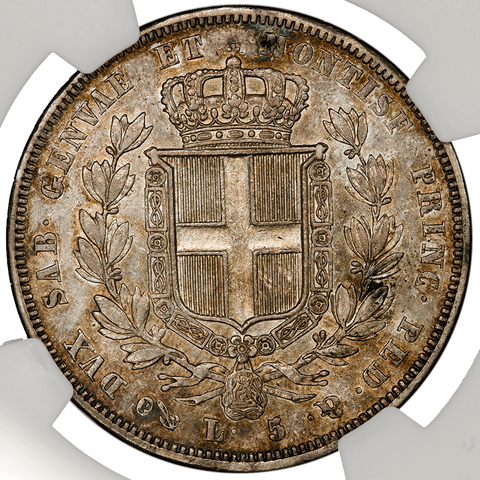 1833 Italian States, Sardinia (Genoa Mint) Silver 5 Lire KM.130.2 - NGC AU 53