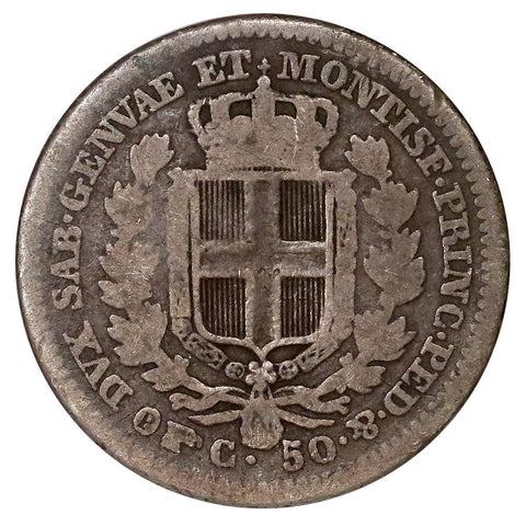 1833 Italian States, Sardinia Silver 25 Centesimis KM.132.2 - Very Good