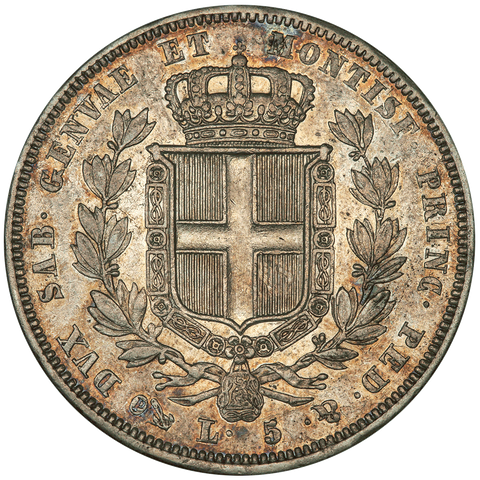 1833 Italian States, Sardinia (Genoa Mint) Silver 5 Lire KM.130.2 - Extremely Fine