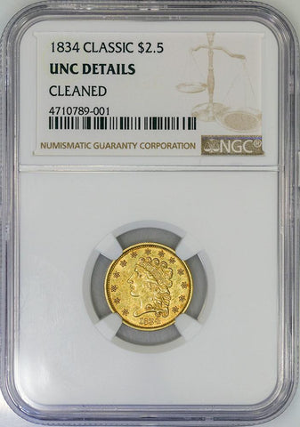 1834 Classic Head $2.5 - NGC Uncirculated Details (Cleaned)