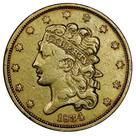 1834 Plain 4 Classic Head $5 Gold Coin - VF/XF