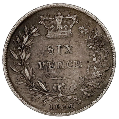 1834 Great Britain Silver Six Pence KM.712 - Very Fine