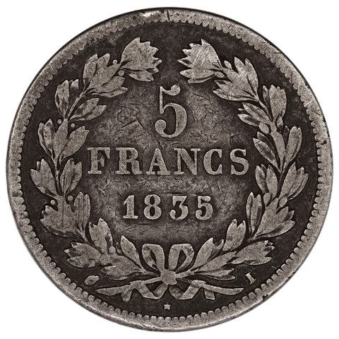 1835-I France Silver 5 Francs KM.749.6 - Fine