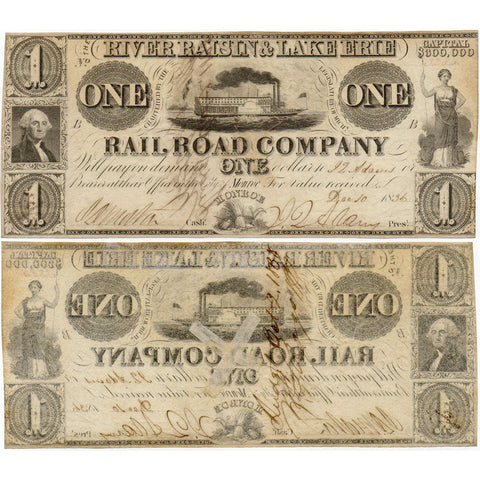 1836 $1 River Raisin & Lake Erie Rail Road Company Monroe, MI - About Uncirculated (CC)