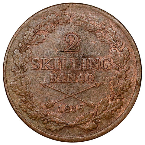 1836 Sweden 2 Skilling KM.643 - Extremely Fine (Trace Red)