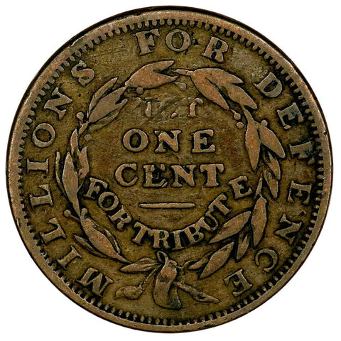 1837 Millions For Defense Hard Times Token HT-51 - Very Fine Details (old scratch)