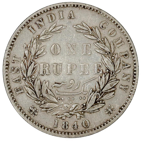 1840 India-British Colonial East India Company One Rupee KM.458.3 - Very Fine