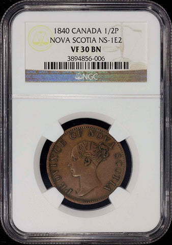 Nova Scotia - 1840 Half Penny Token NS-1E2 Medium 0 - NGC VF 30 BN