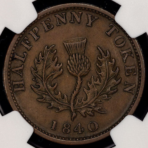 Nova Scotia - 1840 Half Penny Token NS-1E2 Medium 0 - NGC VF 30 BN