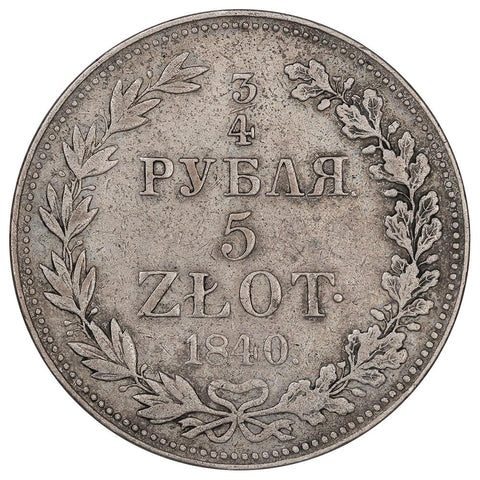 1840 Russia-Poland Silver Rouble KM.C133 - Very Fine