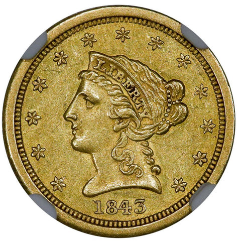 1843-O Small Date $2.5 Liberty - NGC AU 58 - New Orleans Gold