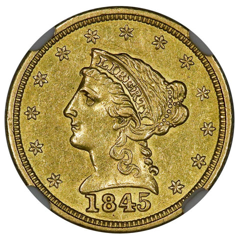 1845 $2.5 Liberty Quarter Eagle Gold Coin - NGC AU 58