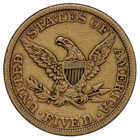 1845 No Motto $5 Liberty Head Gold - Very Fine