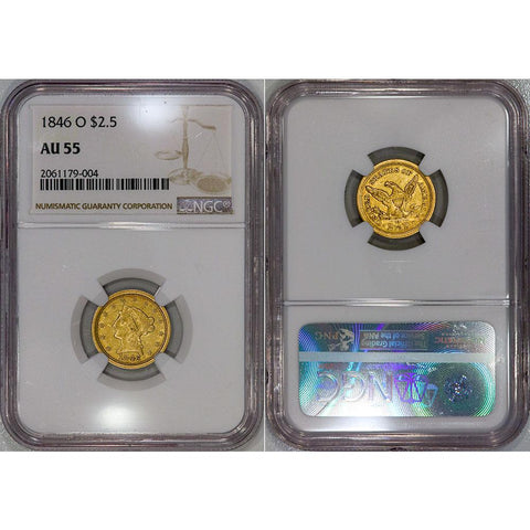 1846-O $2.5 Liberty Quarter Eagle Gold Coin - NGC AU 55