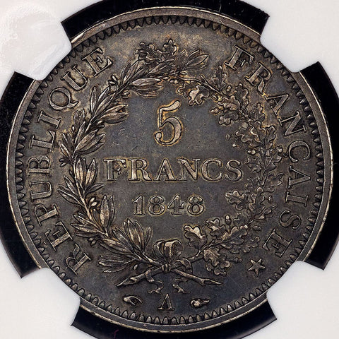 France - 1848-A Hercules Silver 5 Francs - KM.756.1 - NGC AU 55