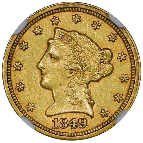 1849-C $2.5 Liberty Gold Coin - NGC AU 58 - Choice AU Charlotte Gold