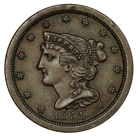 1851 Braided Hair Half Cent - Extremely Fine