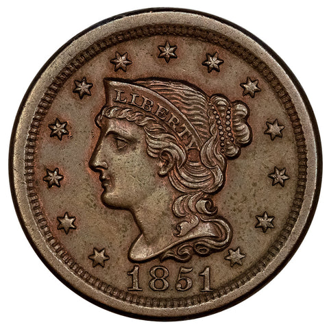 1851 Braided Hair Half Cent - Very Choice About Uncirculated