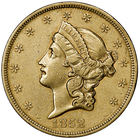 1852 Type 1 $20 Liberty Double Eagle Gold Coin - Extremely Fine+