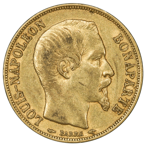 1852-A French Napoleon 20 Franc Gold Coin KM.774 - VF/XF