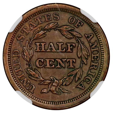 1853 Braided Hair Half Cent C-1 - NGC AU 58 - Choice About Uncirculated
