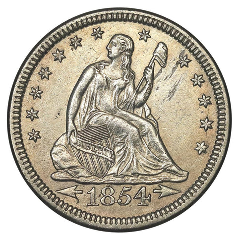 1854 Arrows Seated Liberty Quarter - About Uncirculated+