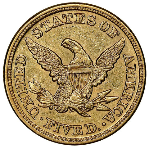 1854 No-Motto $5 Liberty Head Gold - Choice About Uncirculated