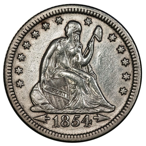 1854 Arrows Seated Liberty Quarter - Extremely Fine Details