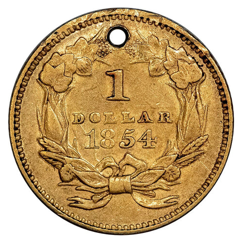 1854 Type-2 Gold Dollar - Extremely Fine Details (holed)