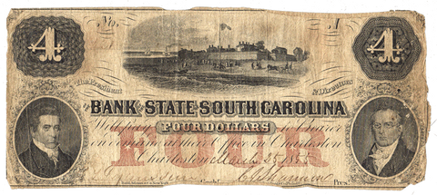 1855 $4 Bank of the State of South Carolina Charleston, SC-45-G42b ~ Very Good