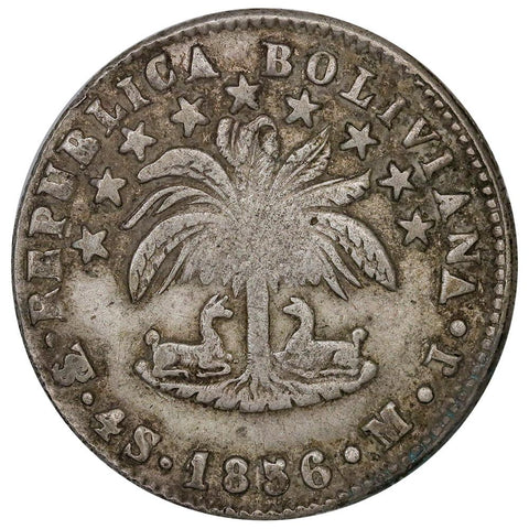 1856-PTS MJ Bolivia Silver 4 Soles KM. 123.2 - Extremely Fine
