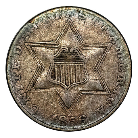1856 Type-2 Three Cent Silver (Trime) - Very Fine+