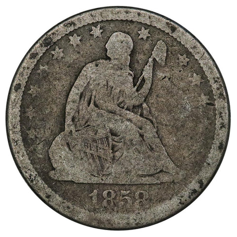 1858 Seated Liberty Quarter - About Good