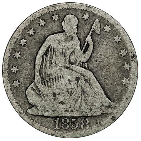 1858 Seated Liberty Half Dollar - Good+