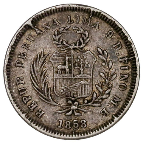 1858/68-MB Peru Silver 1/2 Reale KM.177 - Very Fine