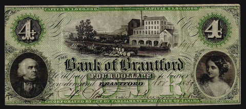 1859 $4 Bank of Brantford Province of Canada, Charlton 40-10-02-06 ~ Crisp Very Fine