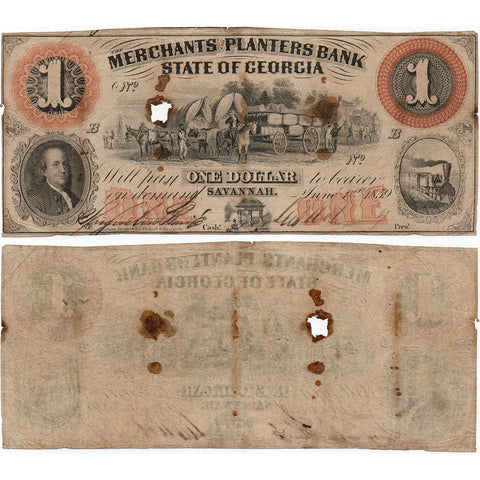1859 $1 Merchants & Planters Bank Savannah, GA GA-315-G2c - Net Good