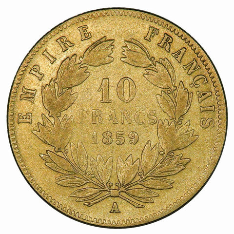 1859-A French Napoleon 10 Franc Gold Coin KM.784.3 - Very Fine